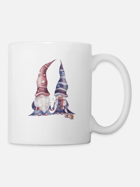 Magisches Winter-Gnome-Paar – Gemütliche Aquarell - Tasse - Weiß