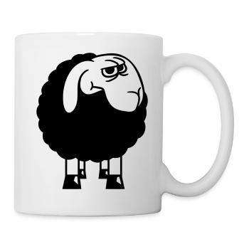 Sheep looks skeptical, critical, suspicious stares - Mug - white - Right