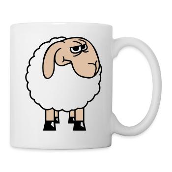 Sheep looks skeptical, critical, suspicious stares - Mug - white - Right