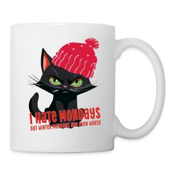 Katze Winter Comic Cat angry mondays winter Humor - Tasse - Weiß - Rechts