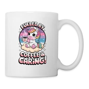 Angetrieben von Kaffee und Fürsorge! - Tasse - Weiß - Rechts