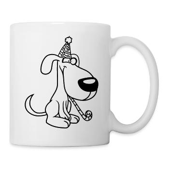 Hund Geburtstag Silvester Party Hut Feiern Tröte - Tasse - Weiß - Rechts