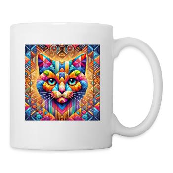 Cat Cat Mosaic Colorful Geometric Artwork - Mug - white - Right