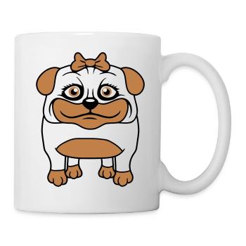 Hund Mops Mädchen Hübsche Schleife Frau Weiblich - Tasse - Weiß - Rechts