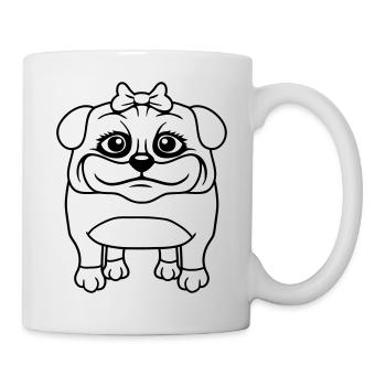 Hund Mops Mädchen Hübsche Schleife Frau Weiblich - Tasse - Weiß - Rechts