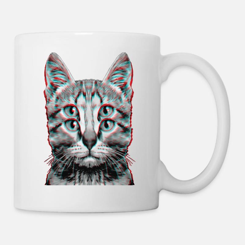 Glitch Seltsame Katze Kätzchen Optische Täuschung - Tasse - Weiß