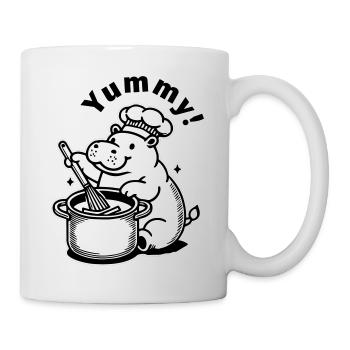 Süßes Nilpferd beim Kochen - "Lecker!" Entwurf - Tasse - Weiß - Rechts