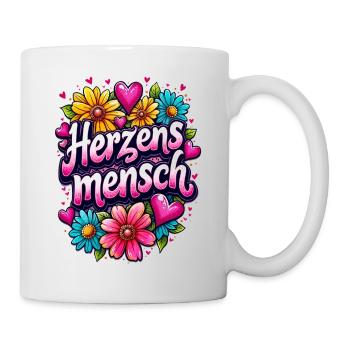 Herzensmensch, Valentinstag Geschenk Idee, Retro - Tasse - Weiß - Rechts