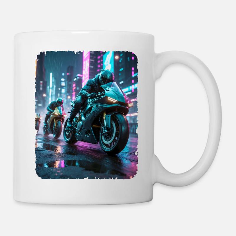 Cyberpunk-Motorradfahrer - Tasse - Weiß