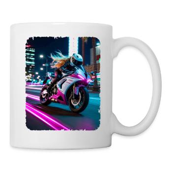 Femme à moto la nuit LA - Mug blanc - blanc - Droite