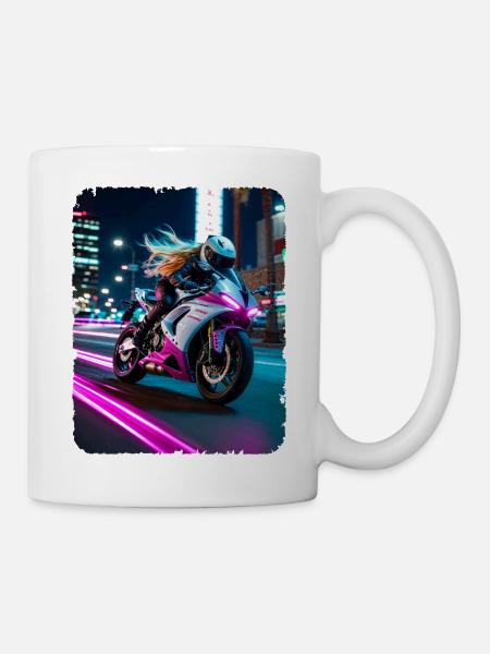 Femme à moto la nuit LA - Mug blanc - blanc
