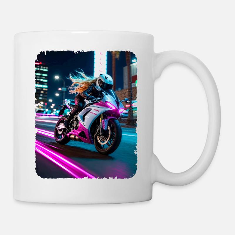 Femme à moto la nuit LA - Mug blanc - blanc