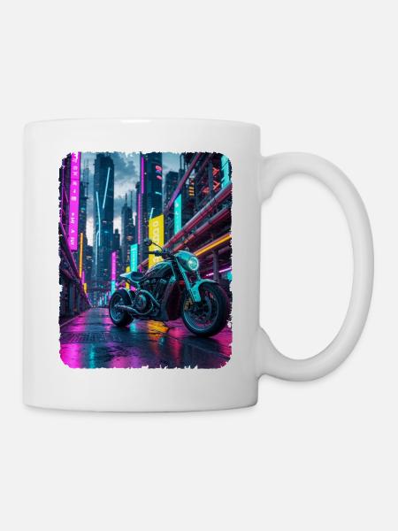 Chrome Motorsykkel i Neon City - Kop/krus - hvid