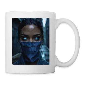 Woman with Blue Eyes and Denim Mask - Mug - white - Right