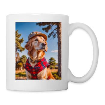 golden retriever wearing a red lumberjack shirt - Mug - white - Right