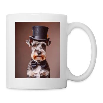 Schnauzer dog wearing top hat and a bow tie - Mug - white - Right
