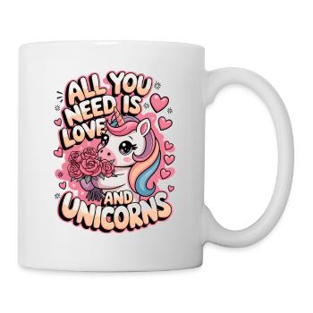 Alles, was du brauchst, ist Liebe und Einhörner - Tasse - Weiß - Rechts