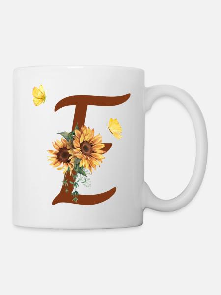 Lettre e tournesol papillon - Mug blanc - blanc