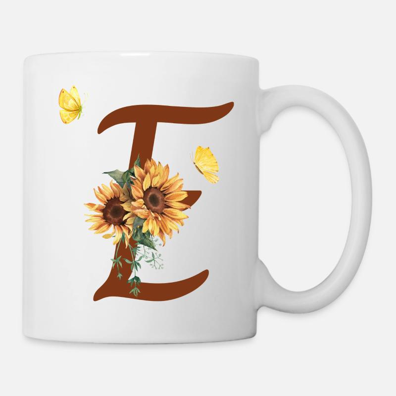 Lettre e tournesol papillon - Mug blanc - blanc