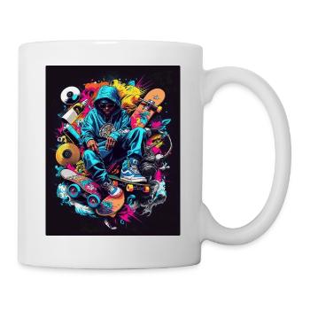 Skateboarder und Hip Hop in einer bunten Welt - Tasse - Weiß - Rechts
