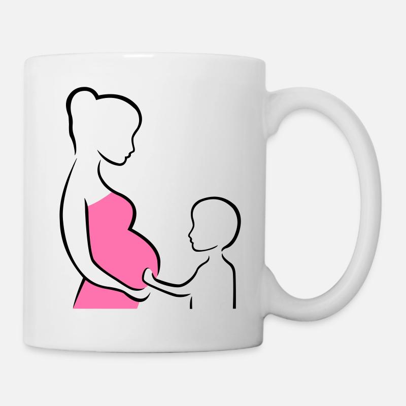 Schwangere mit Sohn Silhouette - Tasse - Weiß