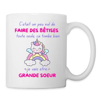 Enfant Future Grande Soeur Drôle Annonce Licorne - Mug blanc - blanc - Droite