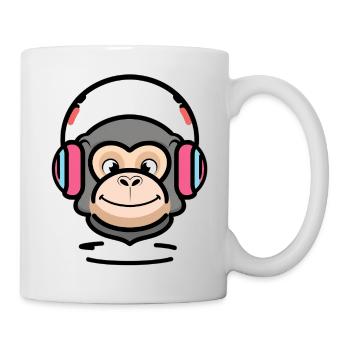 Drôle de singe écoutant de la musique avec des écouteurs - Mug blanc - blanc - Droite