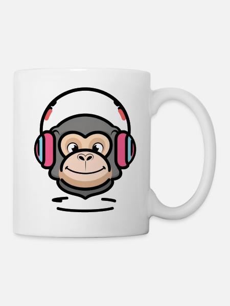Drôle de singe écoutant de la musique avec des écouteurs - Mug blanc - blanc