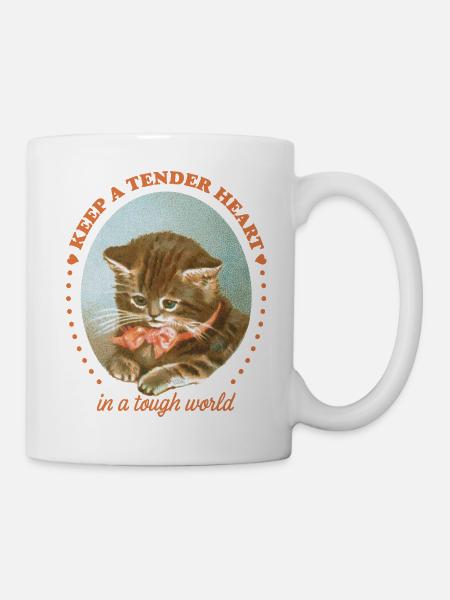 Tender Heart – Vintage Cat Lover Design - Mug - white