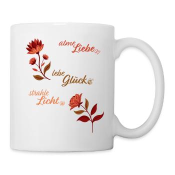 🌸 Blumen Vintage Elegant – Spruch Liebe, Licht - Tasse - Weiß - Rechts