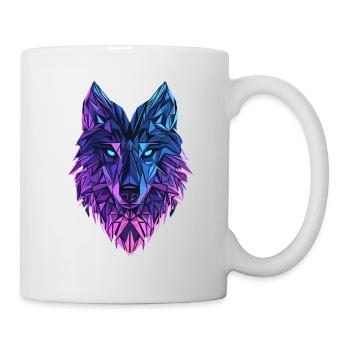 Polygon Wolf – Tête de loup néon en bleu et violet - Mug blanc - blanc - Droite