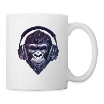 Gorilla mit Kopfhörern – Polygon DJ Affe Design - Tasse - Weiß - Rechts