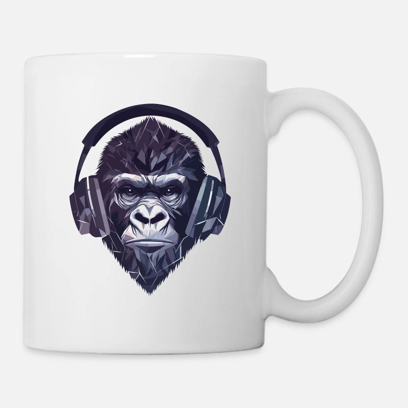 Gorille avec casque – Polygon DJ Monkey Design - Mug blanc - blanc