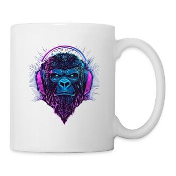 Gorilla mit Kopfhörern – Polygon Affe mit Bart - Tasse - Weiß - Rechts