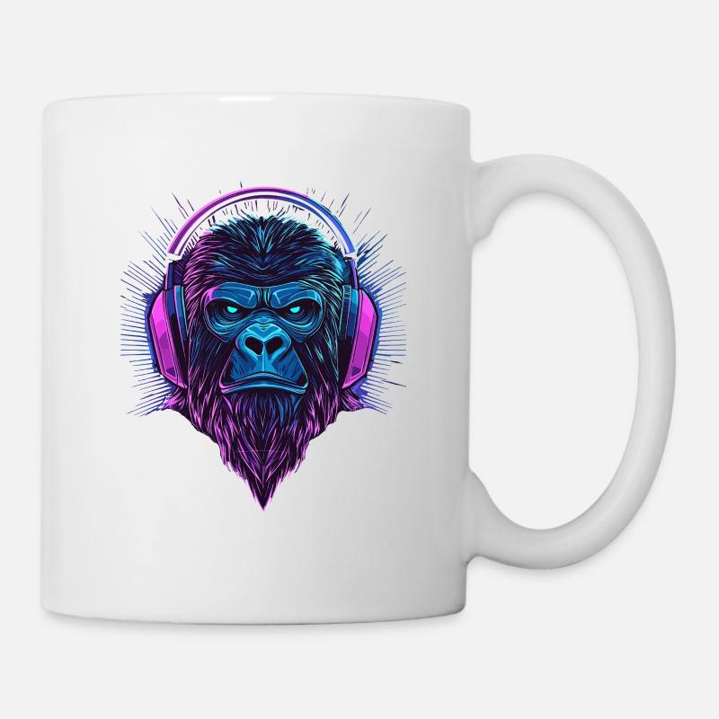 Gorilla with Headphones – Polygon Monkey with Beard - Mug - white