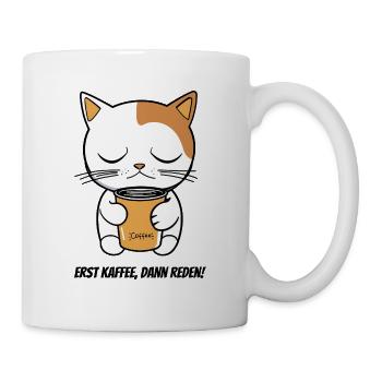 Erst Kaffee, dann reden – Morgenmuffel Katze - Tasse - Weiß - Rechts