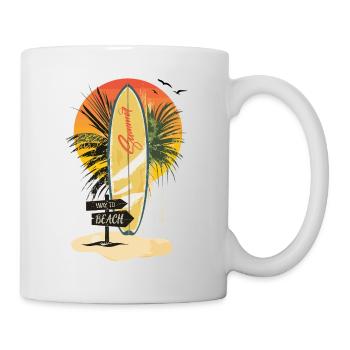 Planche de surf coucher de soleil – palmiers, été et plage - Mug blanc - blanc - Droite
