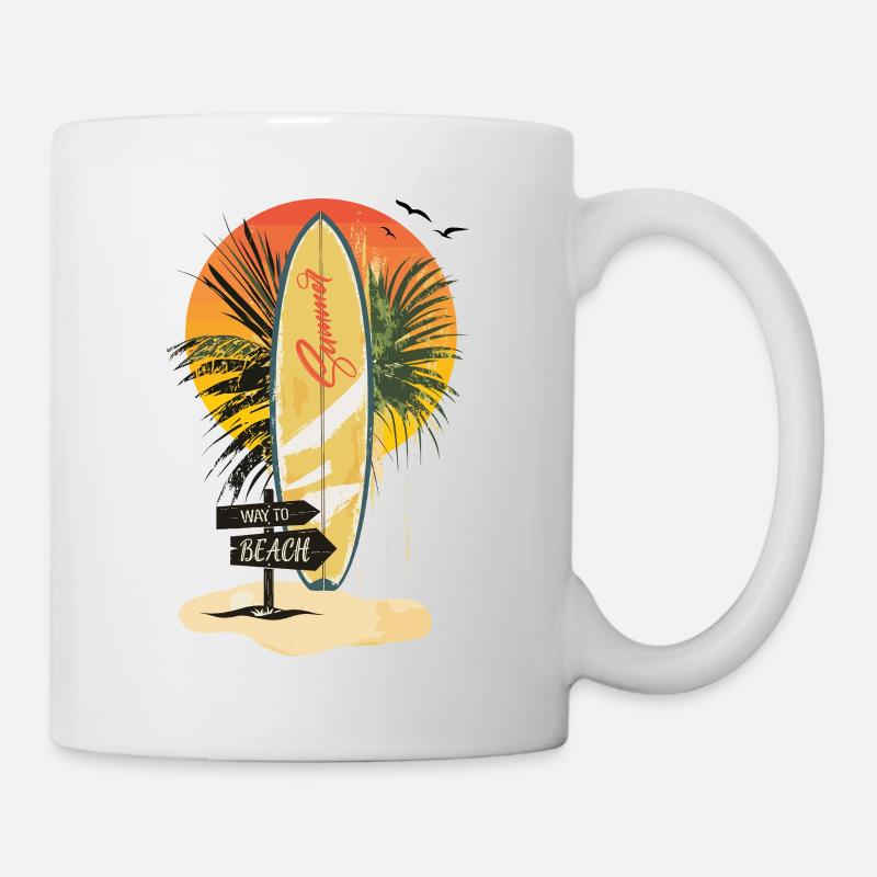 Surfboard Sunset – Palmen, Sommer & Strand - Tasse - Weiß