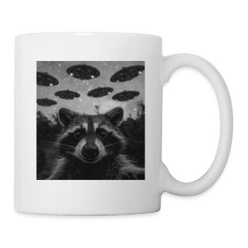 Waschbär Ufo Selfie lustig - Tasse - Weiß - Rechts