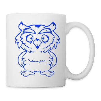 Eule Vogel Uhu Nachtvogel Schleiereule Kauz Comic - Tasse - Weiß - Rechts
