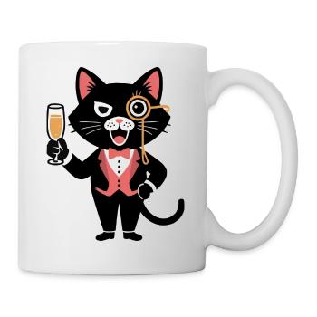 Stylische Katze mit Monokel und – Prost! - Tasse - Weiß - Rechts
