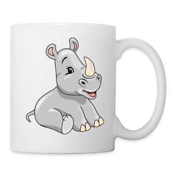 Cartoon sitting smiling baby rhino - Mug - white - Right