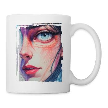 Close-up Portrait with Blue Eyes drawing - Mug - white - Right