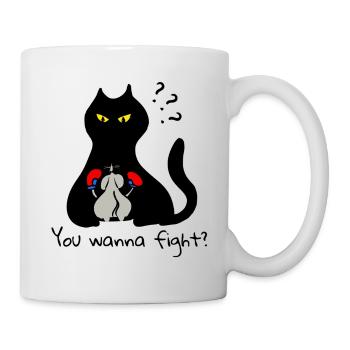 Cat vs Boxing Mouse Funny: You Wanna Fight? - Mug - white - Right