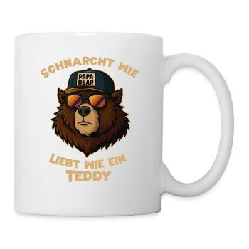 Vatertag T-Shirt PapaBear Retro Bär Spruch Lustig - Tasse - Weiß - Rechts
