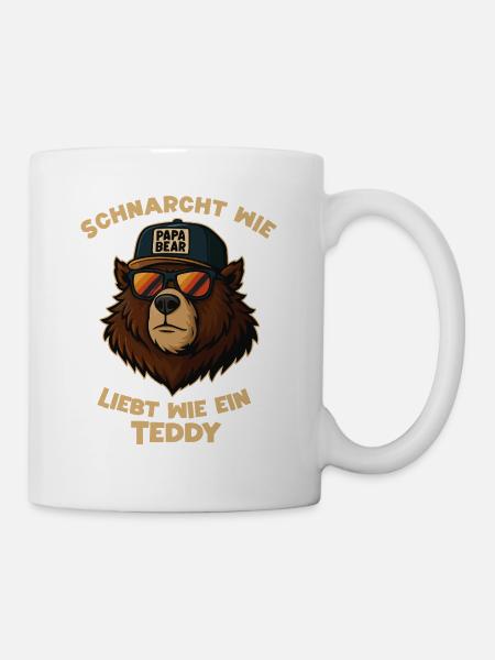 Vatertag T-Shirt PapaBear Retro Bär Spruch Lustig - Tasse - Weiß