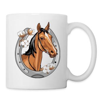 Tête de cheval dans un cadre en forme de fer à cheval - Mug blanc - blanc - Droite