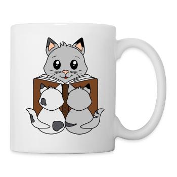Cat family with bedtime story - Mug - white - Right