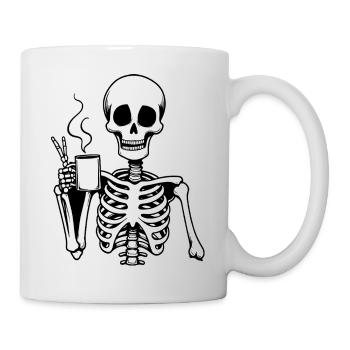 Chill Skeleton avec du café - Style drôle d’Halloween - Mug blanc - blanc - Droite