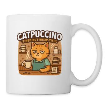 Catpuccino – Müde Kaffeekatze - Tasse - Weiß - Rechts